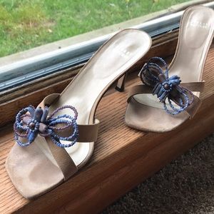 Stuart Weitzman leather sole beaded slides.